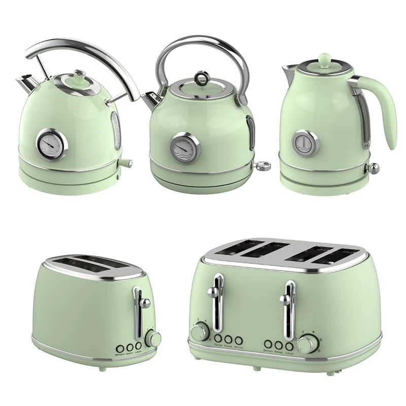 Set Retro de Cocina Eléctrico — Hervidor, Tostadora, Licuadora y Juguera
