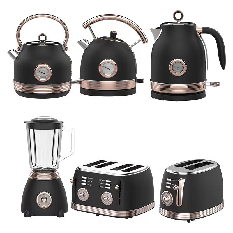 Set Retro de Cocina Eléctrico — Hervidor, Tostadora, Licuadora y Juguera