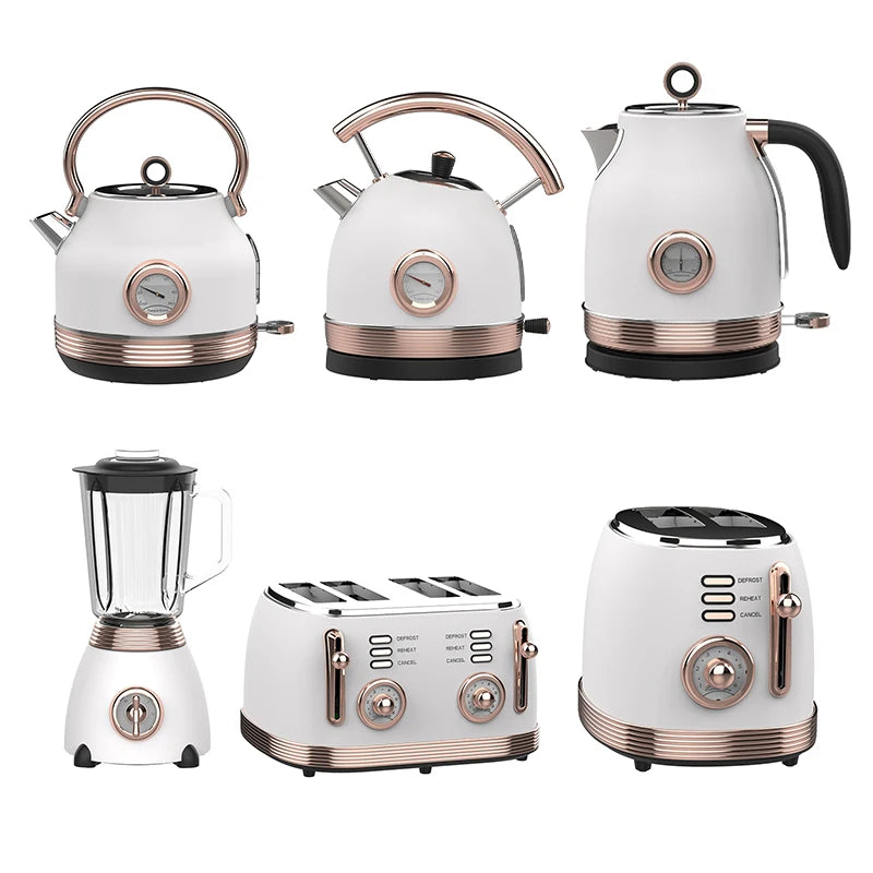 Set Retro de Cocina Eléctrico — Hervidor, Tostadora, Licuadora y Juguera