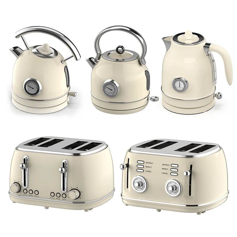 Set Retro de Cocina Eléctrico — Hervidor, Tostadora, Licuadora y Juguera