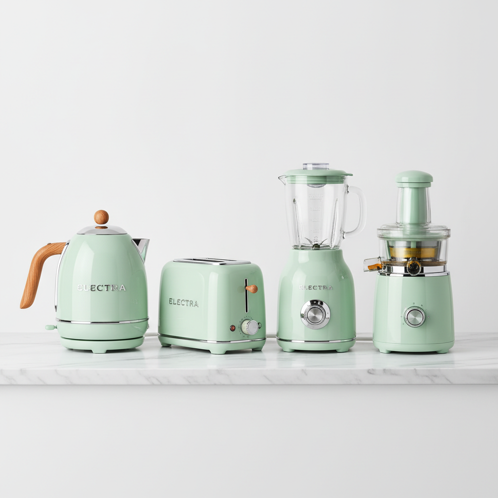 Set Retro de Cocina Eléctrico Hervidor Tostadora Licuadora